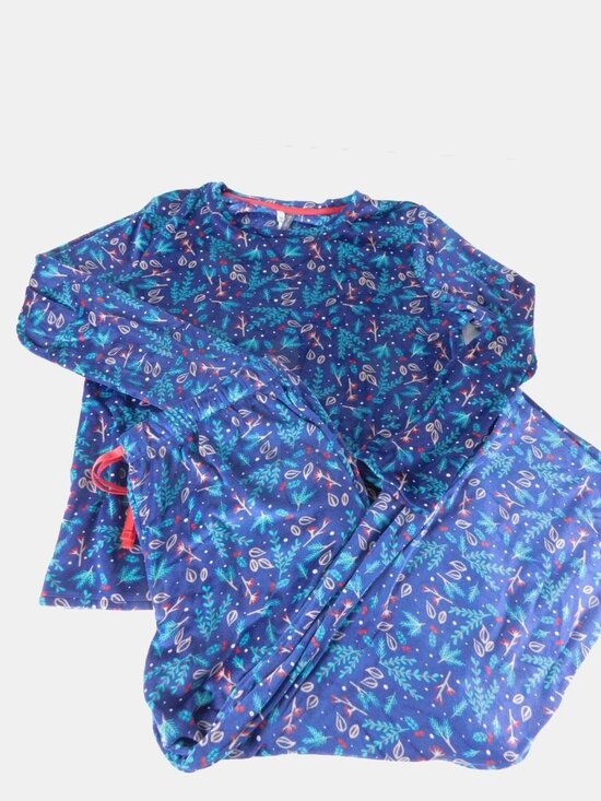 Unknown Other - Pajama Set Womens M Blue Fleece Holiday Floral Long Sleeve Pants Christmas